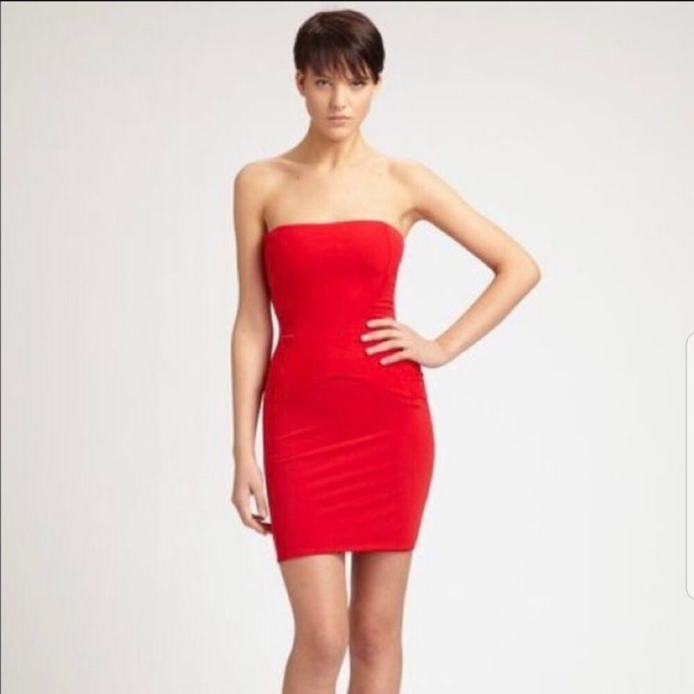 Boulee Serena Red BodyCon Strapless Cocktail Dress